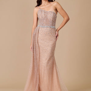 Dylan & Davids Off Shoulder Hand Beaded Couture Evening Dress