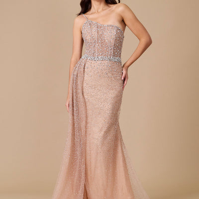 Dylan & Davids Off Shoulder Hand Beaded Couture Evening Dress