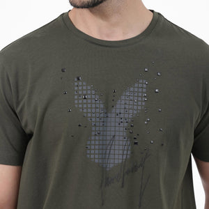 Rare Rabbit Articale Mens Del Olive Cotton Polyester Fabric Short Sleeve Crew Neck Regular Fit Printed T-Shirt