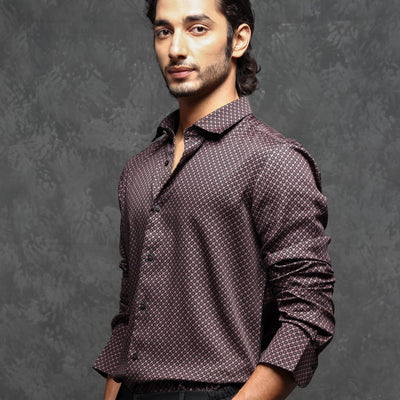Rare Rabbit Men's Delky Black Shirt Modal Cotton Fabric Full Sleeves Monogram Shirt