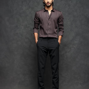 Rare Rabbit Men's Delky Black Shirt Modal Cotton Fabric Full Sleeves Monogram Shirt