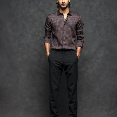 Rare Rabbit Men's Delky Black Shirt Modal Cotton Fabric Full Sleeves Monogram Shirt
