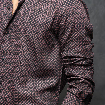 Rare Rabbit Men's Delky Black Shirt Modal Cotton Fabric Full Sleeves Monogram Shirt