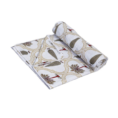 Pinklay Mocha Brown Delight Floral Jaipuri Single Bed Hand Block Print Dohar