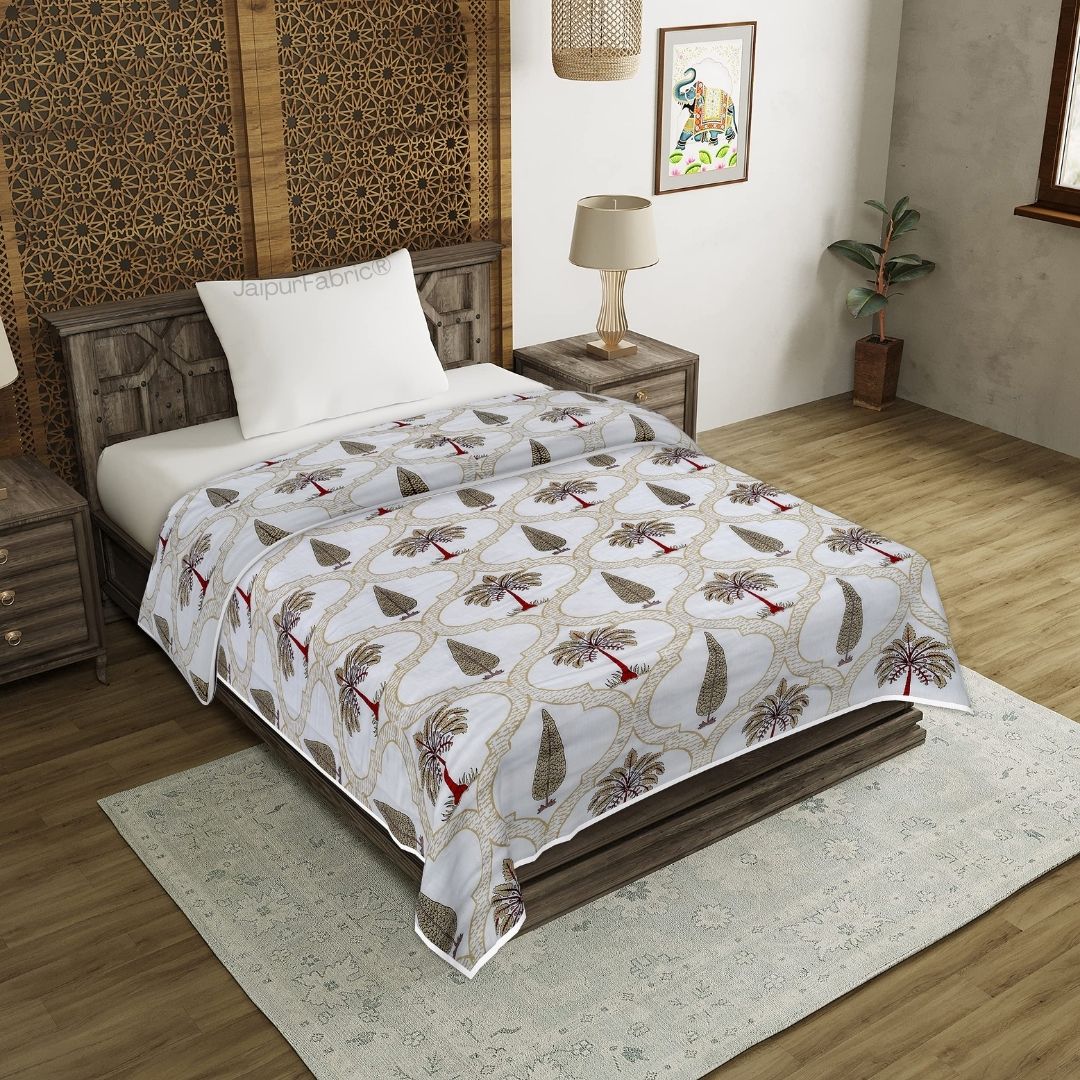 Pinklay Mocha Brown Delight Floral Jaipuri Single Bed Hand Block Print Dohar