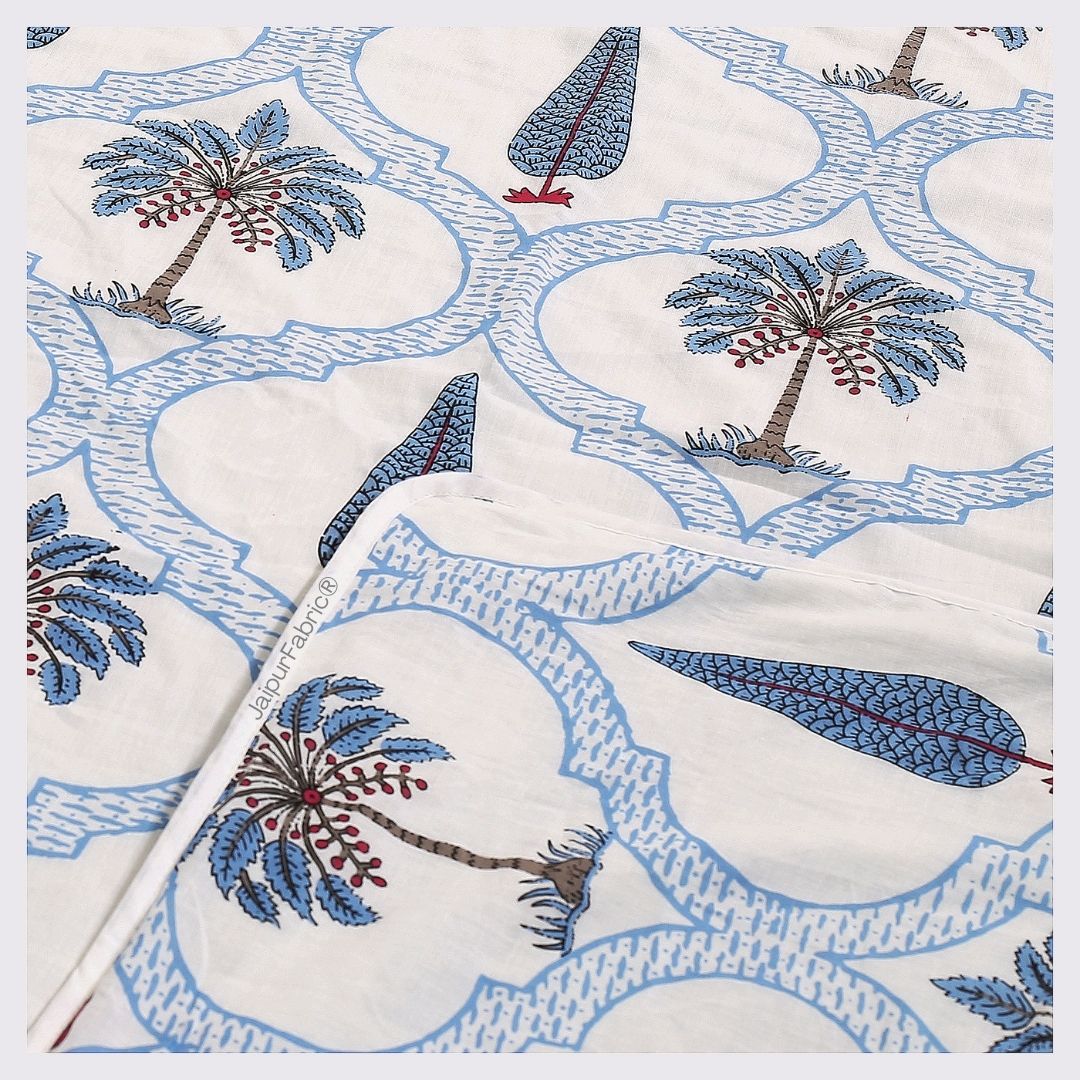 Jaipur Mela Hand Block Printed Blue Trees and Flowers Single Bed Dohar