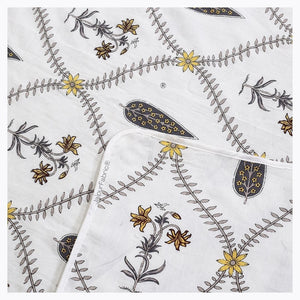 Beautiful Yellow & Grey Pookalam Floral Symphony Rihaa Handblock Printed Single Bed Dohar
