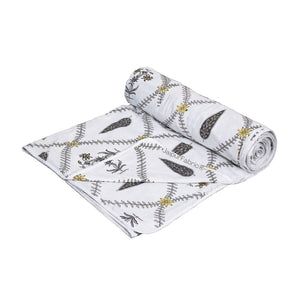 Beautiful Yellow & Grey Pookalam Floral Symphony Rihaa Handblock Printed Single Bed Dohar