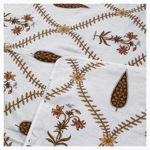 Pinklay Golden Bloom Heritage Single Bed Dohar with Yellow & Brown Floral Block Prints