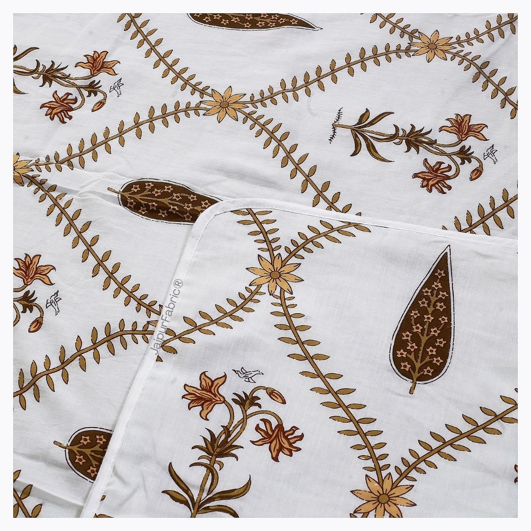 Pinklay Golden Bloom Heritage Single Bed Dohar with Yellow & Brown Floral Block Prints