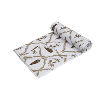 Pinklay Golden Bloom Heritage Single Bed Dohar with Yellow & Brown Floral Block Prints