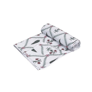 Madhuban Handblock Single Bed Dohar Pink Flowers and Green Leaves