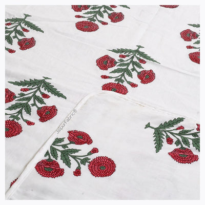 Ocean Enclave Handblock Red Flowers and Green Leaves Single Bed Dohar