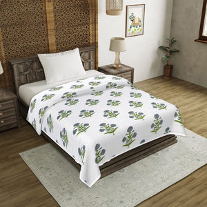 Jaipuri Aachho Hand Block Printed Single Bed Dohar with Blue Floral Blocks
