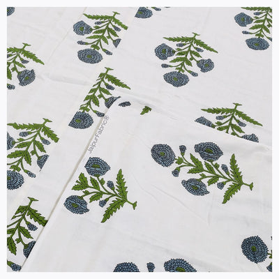 Jaipuri Aachho Hand Block Printed Single Bed Dohar with Blue Floral Blocks