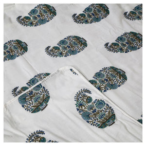 Padma Hand Block Floral Jaipuri Green Kairi Design Single Bed Dohar Crafted in India