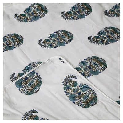Padma Hand Block Floral Jaipuri Green Kairi Design Single Bed Dohar Crafted in India