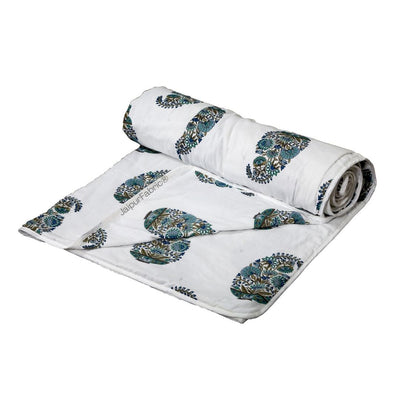 Padma Hand Block Floral Jaipuri Green Kairi Design Single Bed Dohar Crafted in India