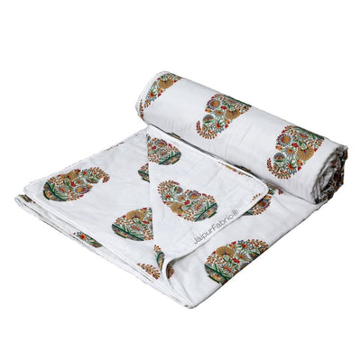 Hand Block Printed Floral Valley Bunai Pattern Indian Kairi Design Single Bed Dohar