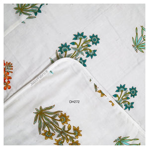 Jaipur Mela Hand Block Printed Sea Green Trees and Flowers Single Bed Dohar