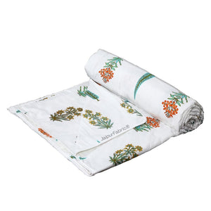 Jaipur Mela Hand Block Printed Sea Green Trees and Flowers Single Bed Dohar