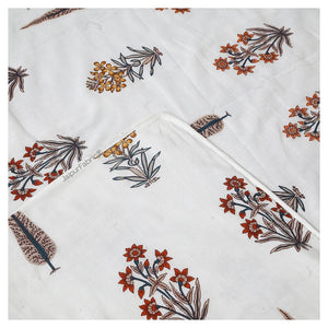 Pink Mustard Flowers Brown Leaves Jaipur Dharohar Boota Print Single Bed Dohar