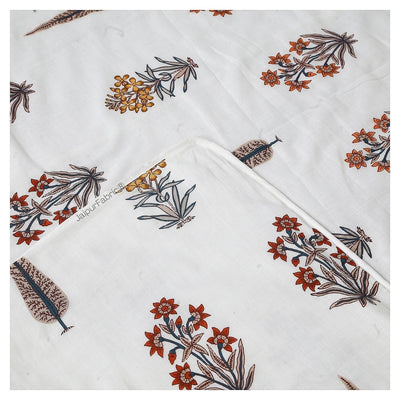 Pink Mustard Flowers Brown Leaves Jaipur Dharohar Boota Print Single Bed Dohar
