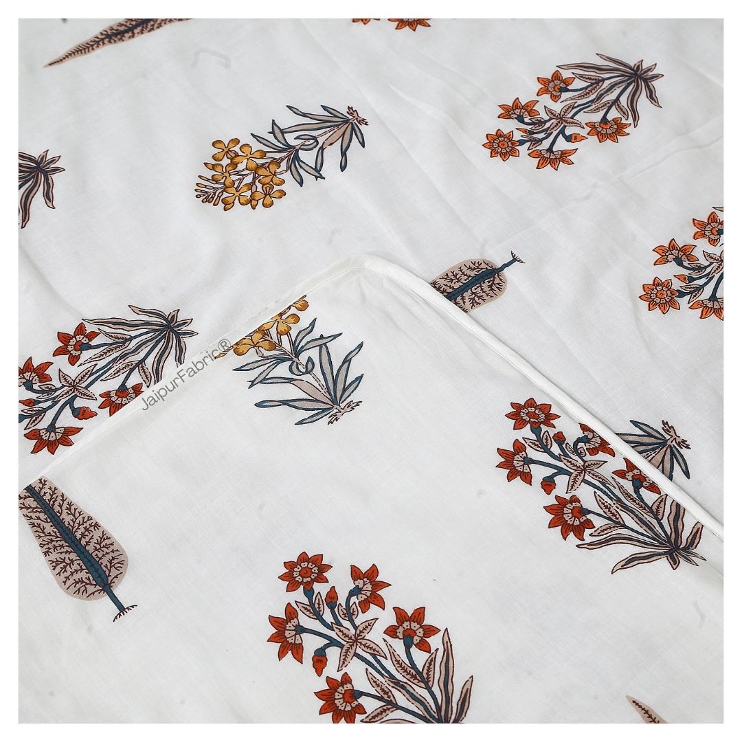 Pink Mustard Flowers Brown Leaves Jaipur Dharohar Boota Print Single Bed Dohar