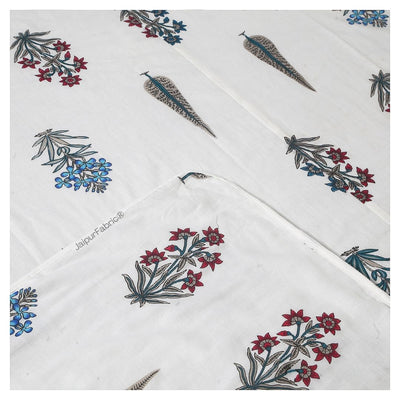 India Blocks of Red Blue Flowers Grey Leaves Block Single Bed Dohar