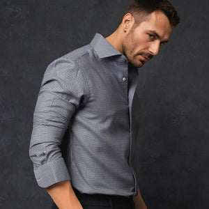 Rare Rabbit Men's Diff Blue Micro Dobby Fabric Full Sleeves Shirt