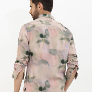 Rare Rabbit Men's Donac Dusky Olive Viscose Fabric Full Sleeves Abstract Print Shirt