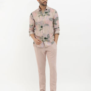 Rare Rabbit Men's Donac Dusky Olive Viscose Fabric Full Sleeves Abstract Print Shirt