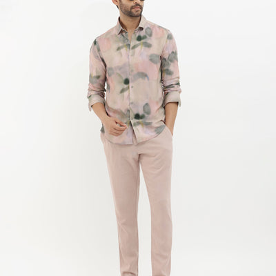 Rare Rabbit Men's Donac Dusky Olive Viscose Fabric Full Sleeves Abstract Print Shirt