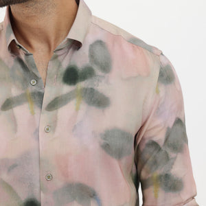 Rare Rabbit Men's Donac Dusky Olive Viscose Fabric Full Sleeves Abstract Print Shirt