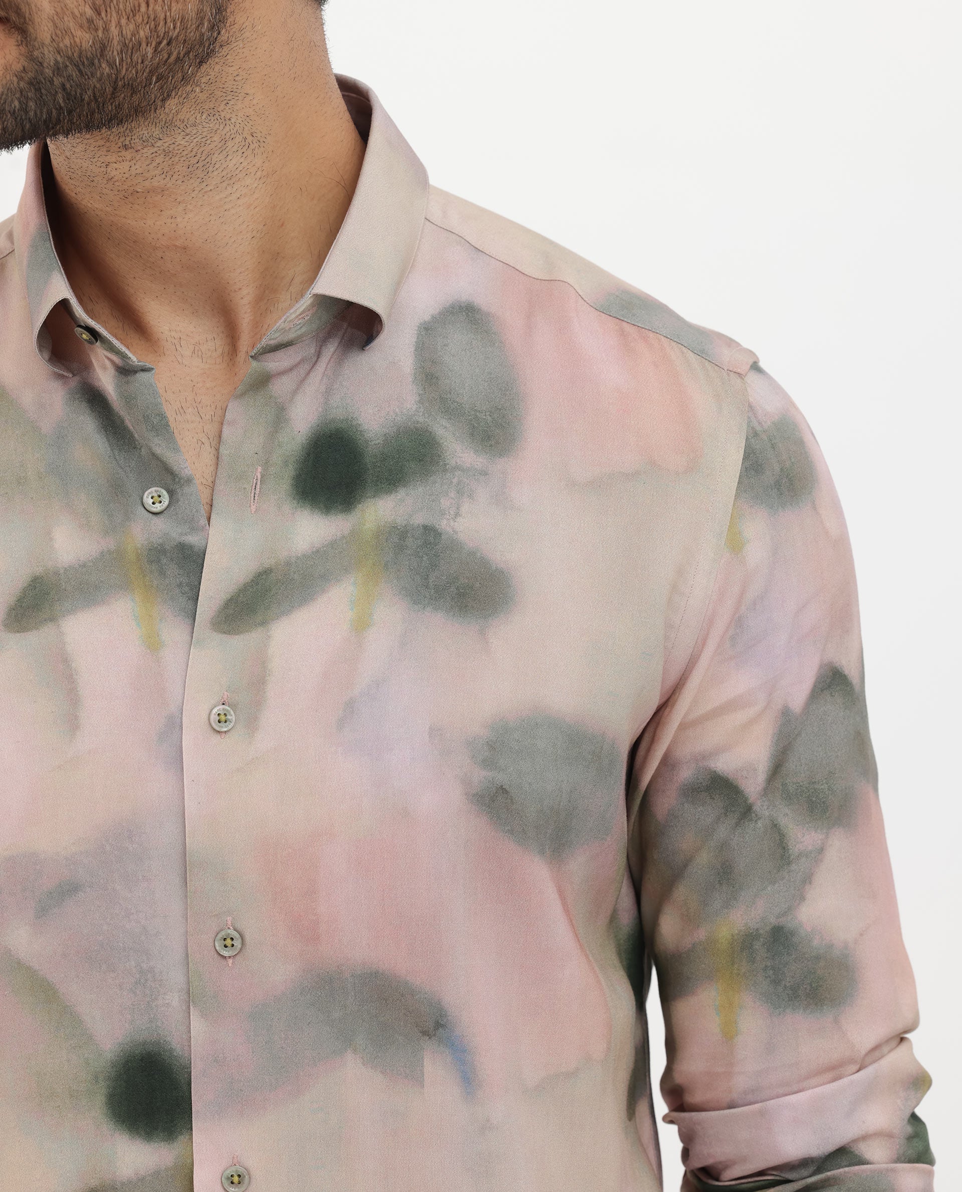 Rare Rabbit Men's Donac Dusky Olive Viscose Fabric Full Sleeves Abstract Print Shirt