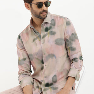 Rare Rabbit Men's Donac Dusky Olive Viscose Fabric Full Sleeves Abstract Print Shirt