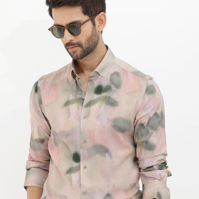 Rare Rabbit Men's Donac Dusky Olive Viscose Fabric Full Sleeves Abstract Print Shirt