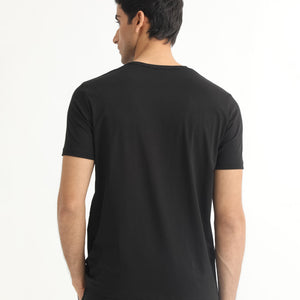 Rare Rabbit Men's Dotter-1 Black Crew Neck Half Sleeves Regular Fit Graphic Printed Branding T-Shirt