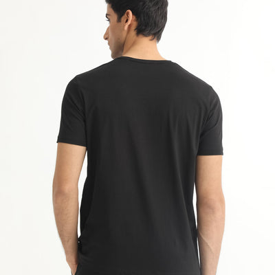 Rare Rabbit Men's Dotter-1 Black Crew Neck Half Sleeves Regular Fit Graphic Printed Branding T-Shirt