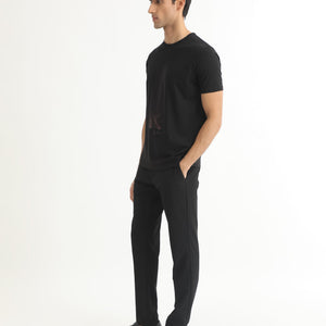 Rare Rabbit Men's Dotter-1 Black Crew Neck Half Sleeves Regular Fit Graphic Printed Branding T-Shirt