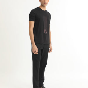Rare Rabbit Men's Dotter-1 Black Crew Neck Half Sleeves Regular Fit Graphic Printed Branding T-Shirt