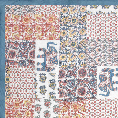 Reversible Patchwork Elephant Print with Intricate Floral Design Double Sided Quilt Rajai