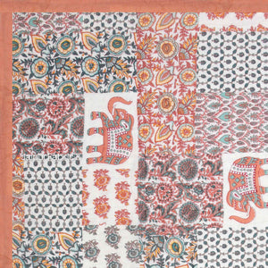 Reversible Patchwork Elephant Print Peach with Intricate Floral Design Double Sided Quilt Rajai