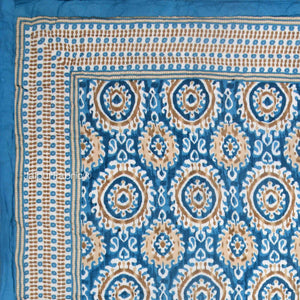 Peacock Elegance Reversible Vibrant Blue & Beige Motifs Double Bed Quilt Rajai