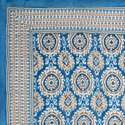 Peacock Elegance Reversible Vibrant Blue & Beige Motifs Double Bed Quilt Rajai