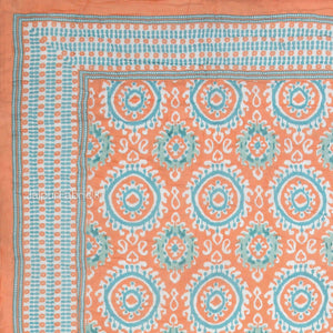 Peacock Elegance Reversible Vibrant Peach & Teal Motifs Double Bed Quilt Rajai