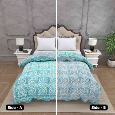 Reversible Quilt Rajai with Turquoise Medallion Dual-Design Print for Stylish Bedrooms