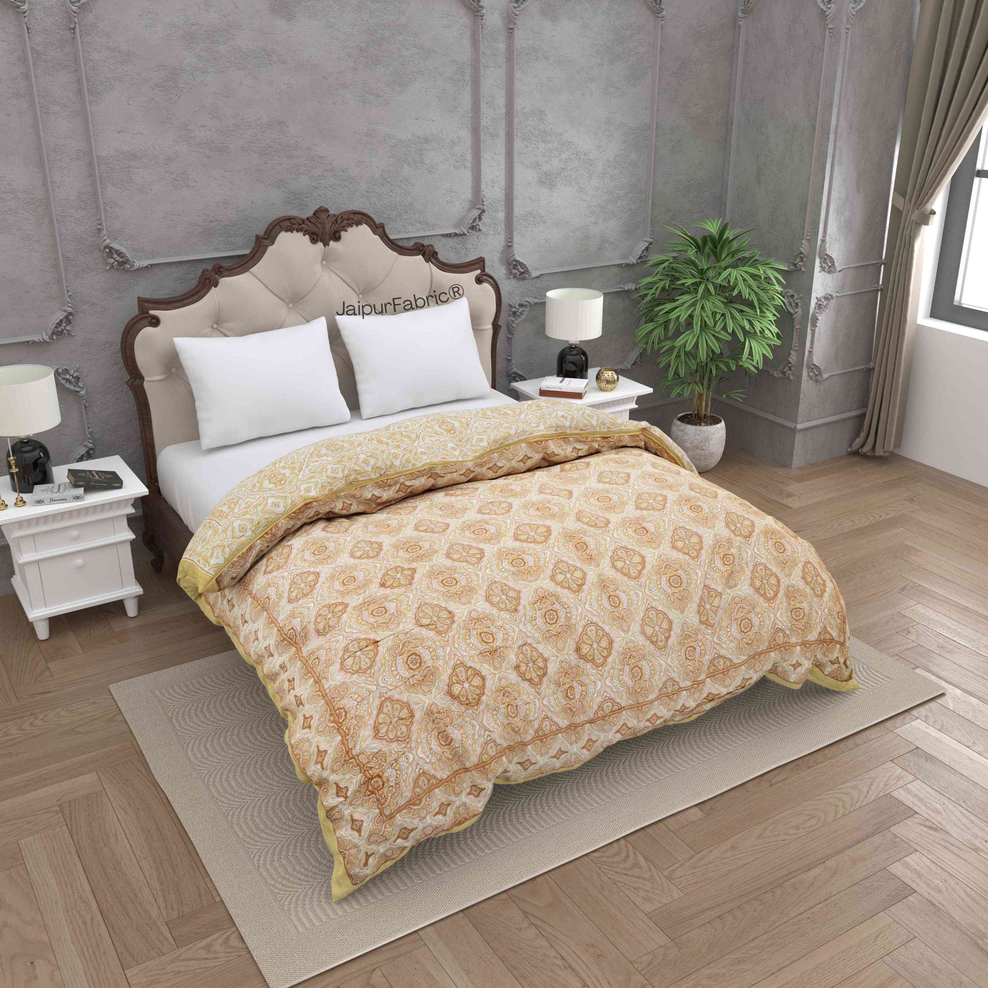 Reversible Quilt Rajai with Golden Corn Dual-Design Print for Stylish Bedrooms
