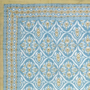 Turquoise Medallion Reversible Double Bed Quilt Rajai with Ornate Geometric Charms Design