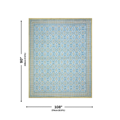 Turquoise Medallion Reversible Double Bed Quilt Rajai with Ornate Geometric Charms Design
